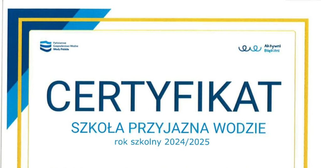 20250903 certyfikat szkoła przyjazna wodzie zespół szkolno przedszkolny nr 9 we wrocławiu